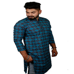60s DT Muslin Khadi Printed Dark Navy Blue Long Kurta-761 60s DT Muslin Khadi Printed Dark Navy Blue Long Kurta-761