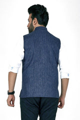 Stylish Poly Khadi dark navy blue sleeveless Jacket – Handwoven Elegance for All Seasons Stylish Poly Khadi dark navy blue sleeveless Jacket – Handwoven Elegance for All Seasons