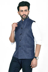 Stylish Poly Khadi dark navy blue sleeveless Jacket – Handwoven Elegance for All Seasons Stylish Poly Khadi dark navy blue sleeveless Jacket – Handwoven Elegance for All Seasons
