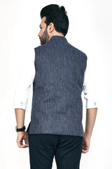 Stylish Poly Khadi navy blue sleeveless Jacket – Handwoven Elegance for All Seasons Stylish Poly Khadi navy blue sleeveless Jacket – Handwoven Elegance for All Seasons