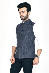 Stylish Poly Khadi navy blue sleeveless Jacket – Handwoven Elegance for All Seasons Stylish Poly Khadi navy blue sleeveless Jacket – Handwoven Elegance for All Seasons
