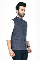 Stylish Poly Khadi navy blue sleeveless Jacket – Handwoven Elegance for All Seasons Stylish Poly Khadi navy blue sleeveless Jacket – Handwoven Elegance for All Seasons