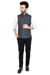 Stylish Poly Khadi navy blue sleeveless Jacket – Handwoven Elegance for All Seasons Stylish Poly Khadi navy blue sleeveless Jacket – Handwoven Elegance for All Seasons