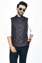 Stylish Poly Khadi black sleeveless Jacket – Handwoven Elegance for All Seasons Stylish Poly Khadi black sleeveless Jacket – Handwoven Elegance for All Seasons