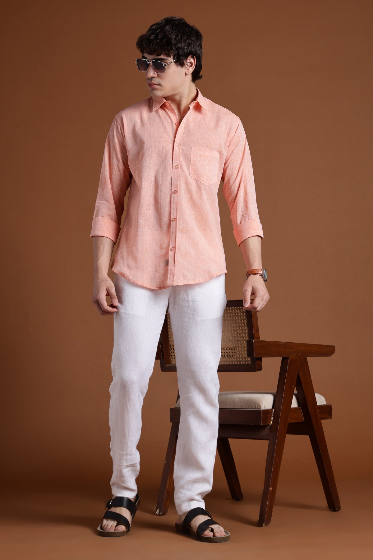 40s Single Thread Peach Colour Khadi Shirt – Handspun & Handwoven 100% Pure Cotton | Lightweight, Natural Comfort, Traditional Craft Meets Modern Style