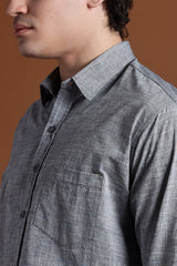 40s Single Thread Grey Khadi Shirt – Handspun & Handwoven 100% Pure Cotton | Lightweight, Natural Comfort, Traditional Craft Meets Modern Style