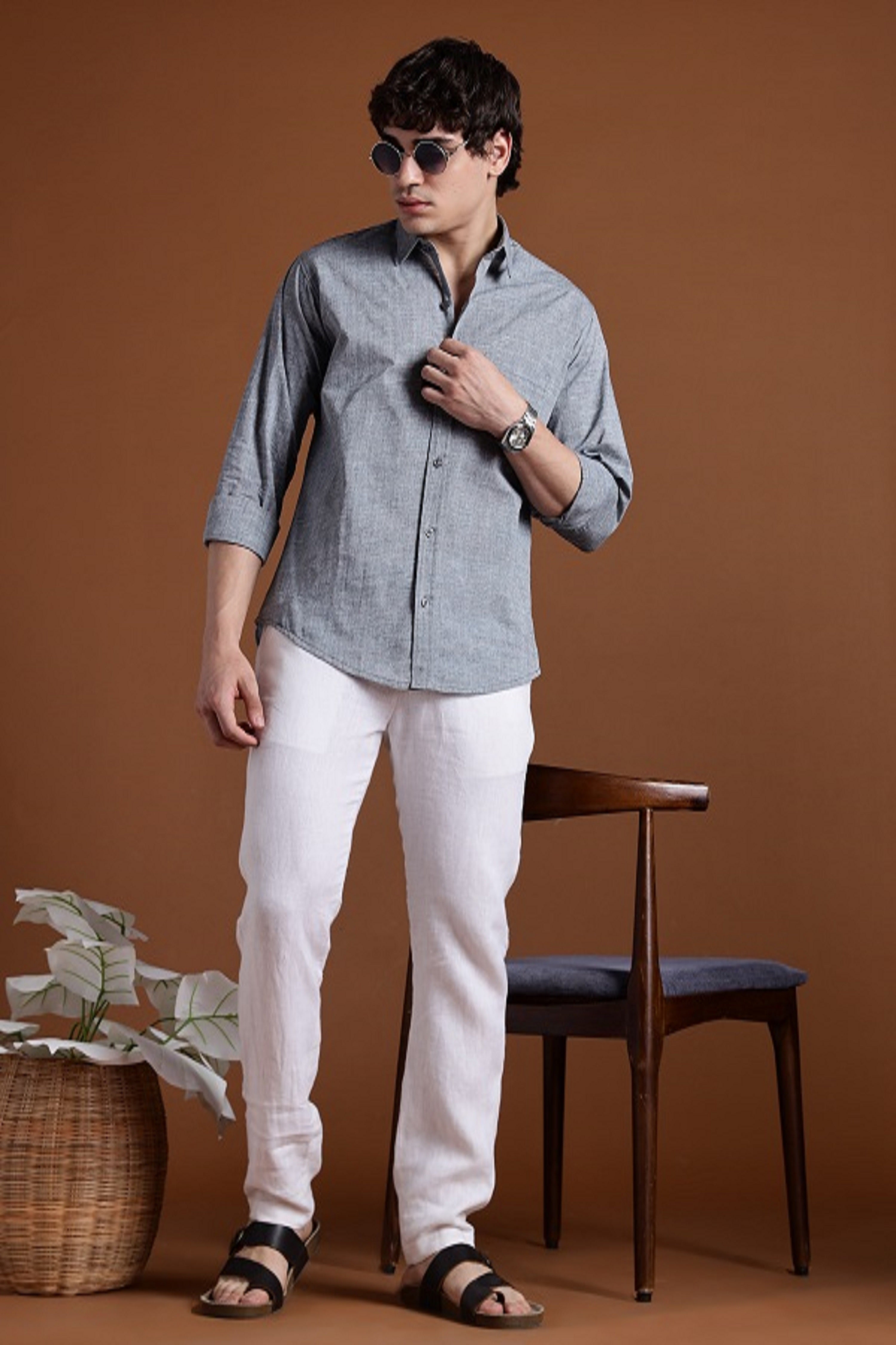 40s Single Thread Grey Khadi Shirt – Handspun & Handwoven 100% Pure Cotton | Lightweight, Natural Comfort, Traditional Craft Meets Modern Style
