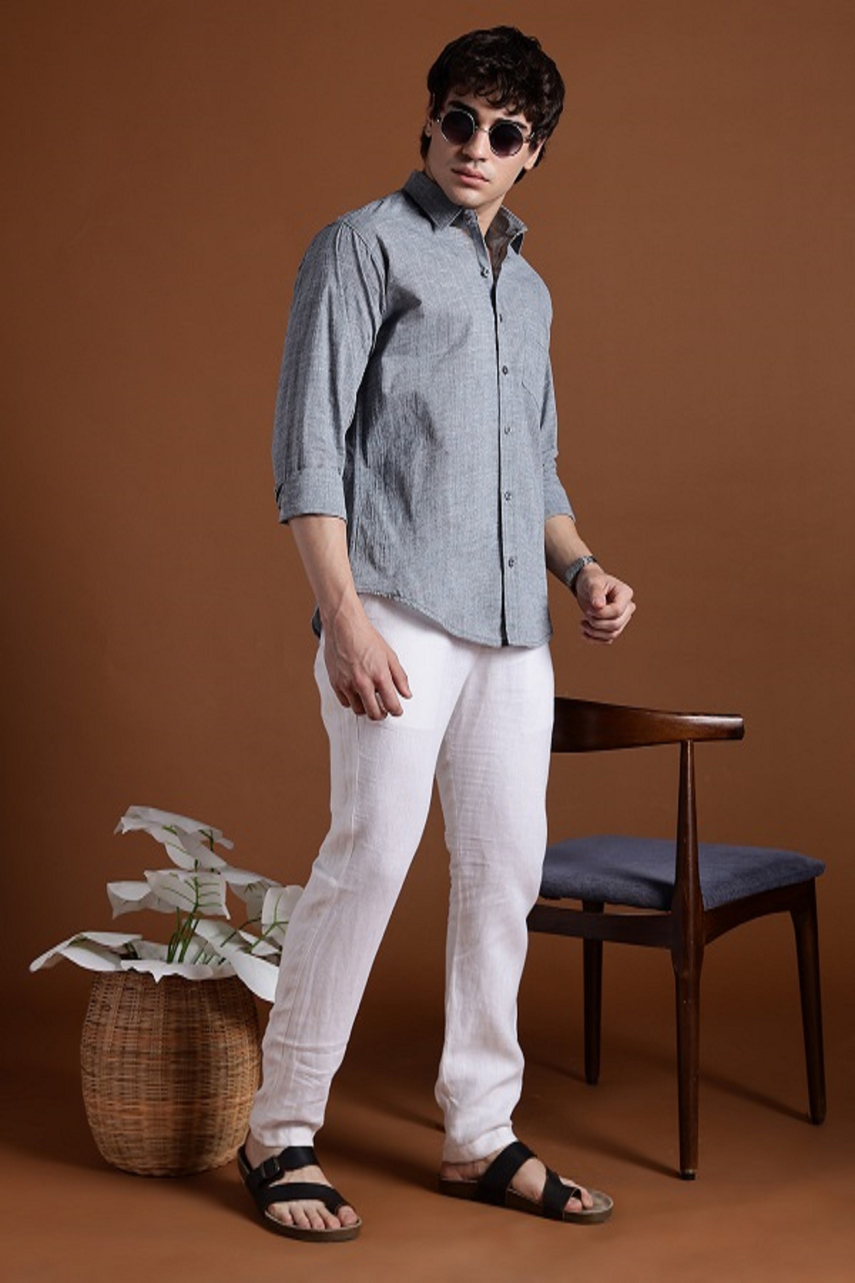 40s Single Thread Grey Khadi Shirt – Handspun & Handwoven 100% Pure Cotton | Lightweight, Natural Comfort, Traditional Craft Meets Modern Style