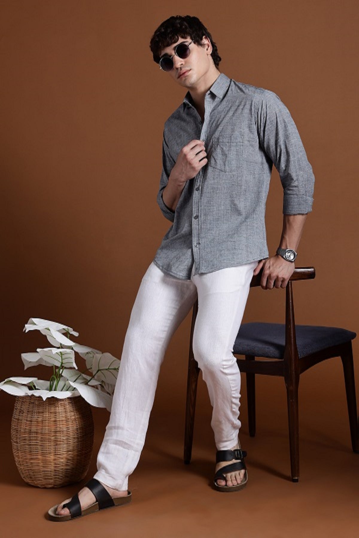 40s Single Thread Grey Khadi Shirt – Handspun & Handwoven 100% Pure Cotton | Lightweight, Natural Comfort, Traditional Craft Meets Modern Style