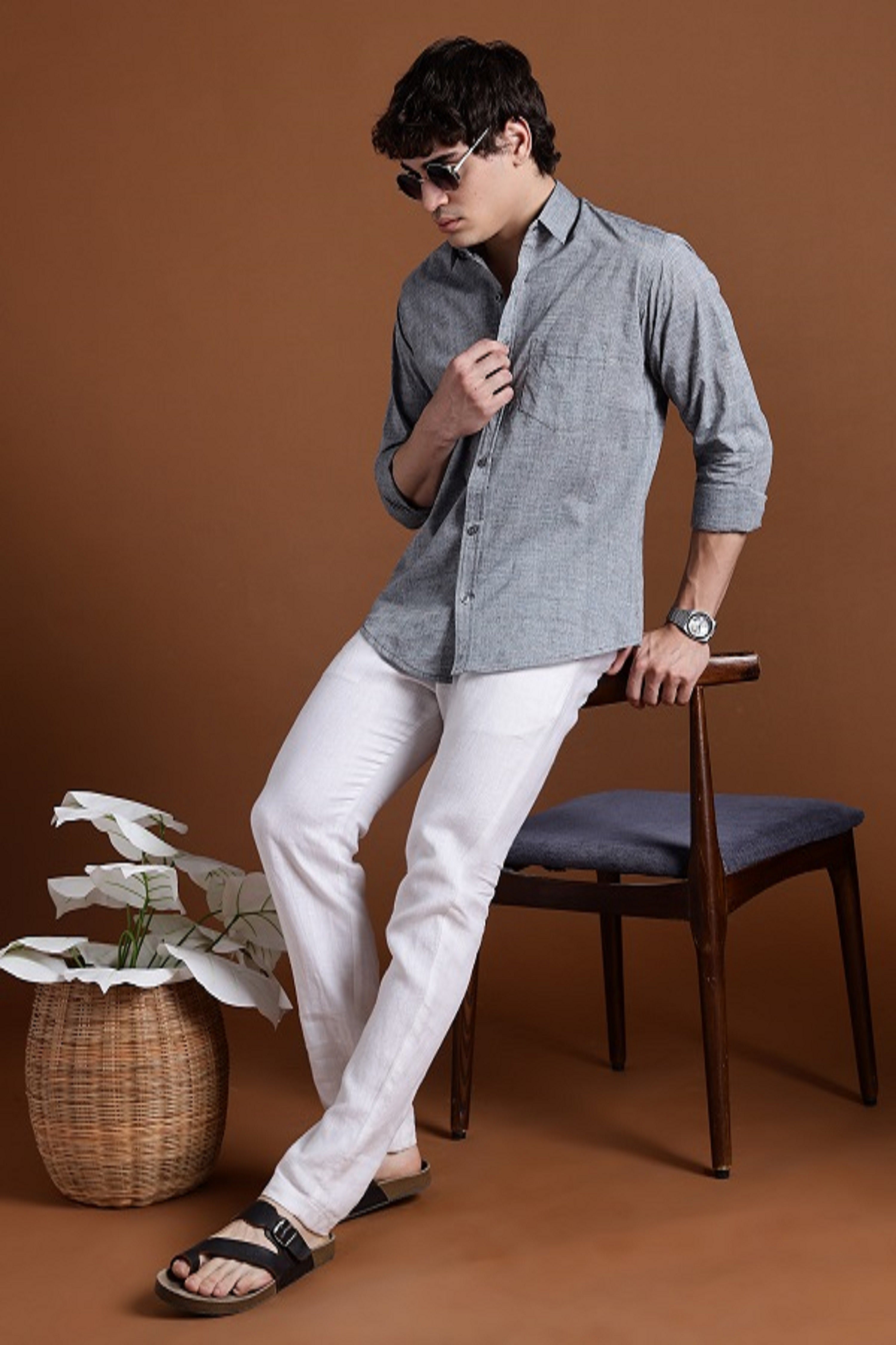 40s Single Thread Grey Khadi Shirt – Handspun & Handwoven 100% Pure Cotton | Lightweight, Natural Comfort, Traditional Craft Meets Modern Style