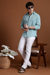 40s Single Thread Sky Blue Khadi Shirt – Handspun & Handwoven 100% Pure Cotton | Lightweight, Natural Comfort, Traditional Craft Meets Modern Style