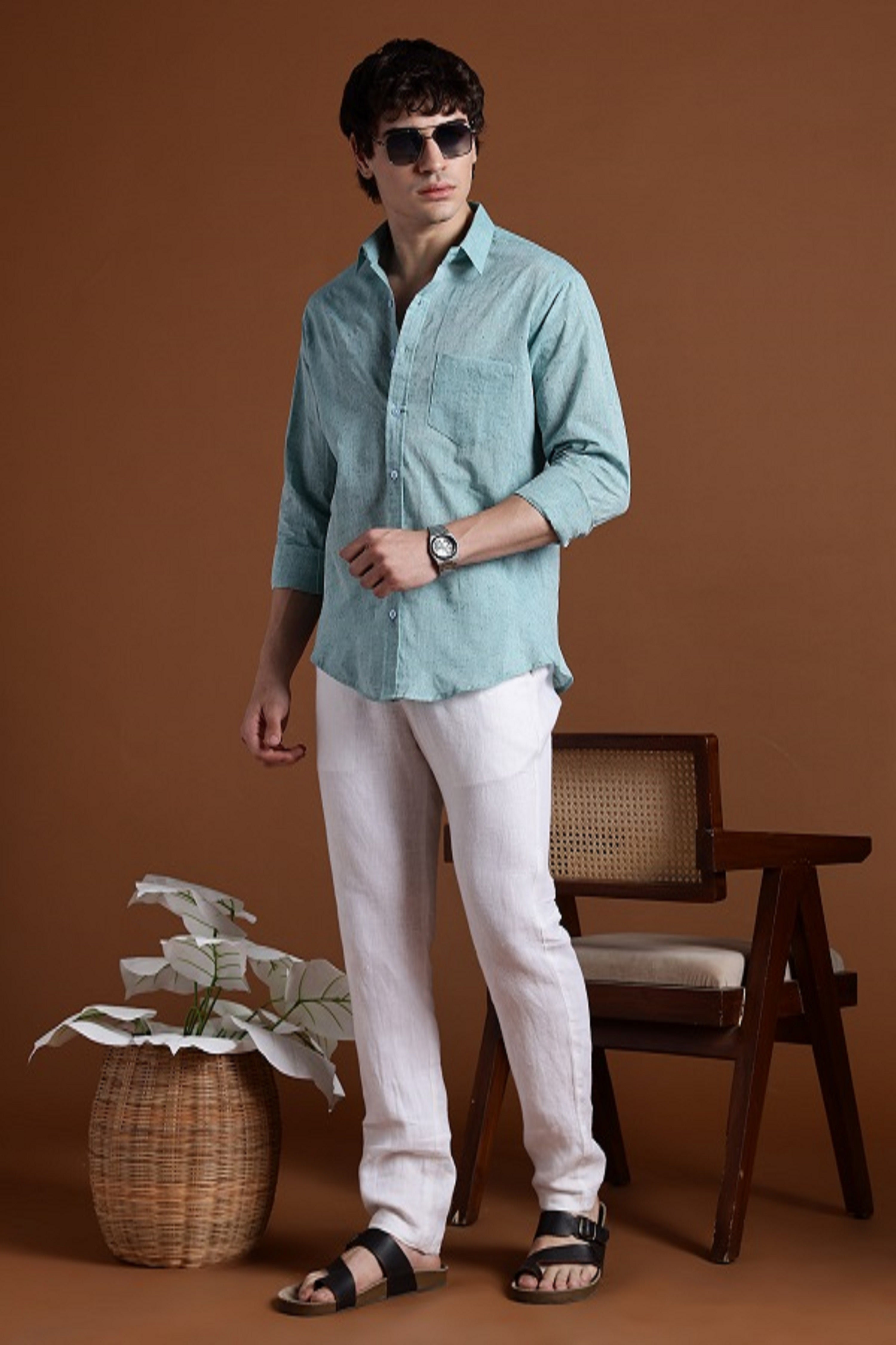 40s Single Thread Sky Blue Khadi Shirt – Handspun & Handwoven 100% Pure Cotton | Lightweight, Natural Comfort, Traditional Craft Meets Modern Style