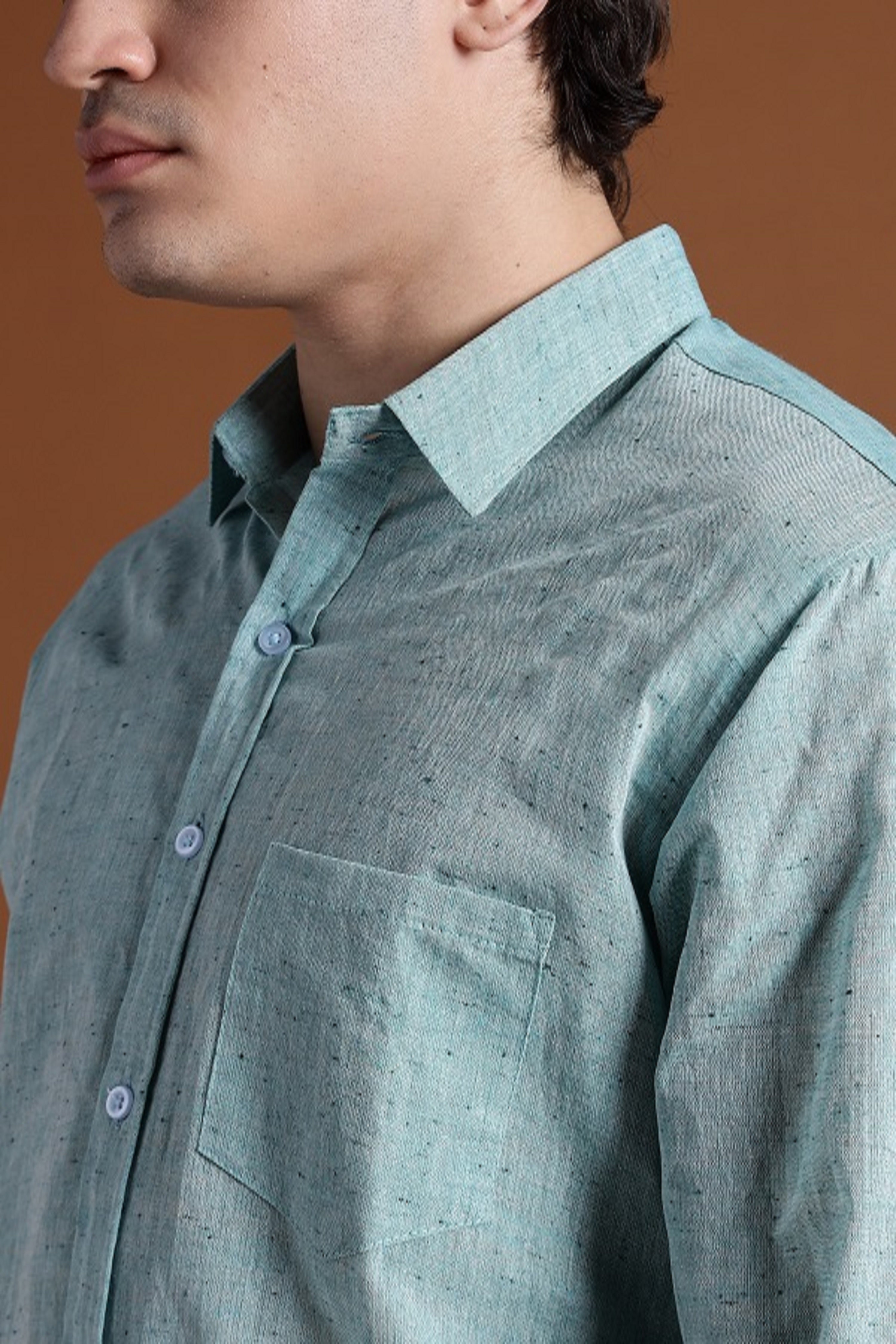 40s Single Thread Sky Blue Khadi Shirt – Handspun & Handwoven 100% Pure Cotton | Lightweight, Natural Comfort, Traditional Craft Meets Modern Style