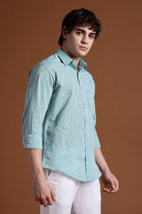 40s Single Thread Sky Blue Khadi Shirt – Handspun & Handwoven 100% Pure Cotton | Lightweight, Natural Comfort, Traditional Craft Meets Modern Style