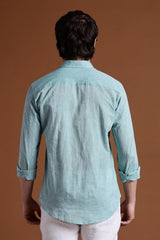 40s Single Thread Sky Blue Khadi Shirt – Handspun & Handwoven 100% Pure Cotton | Lightweight, Natural Comfort, Traditional Craft Meets Modern Style