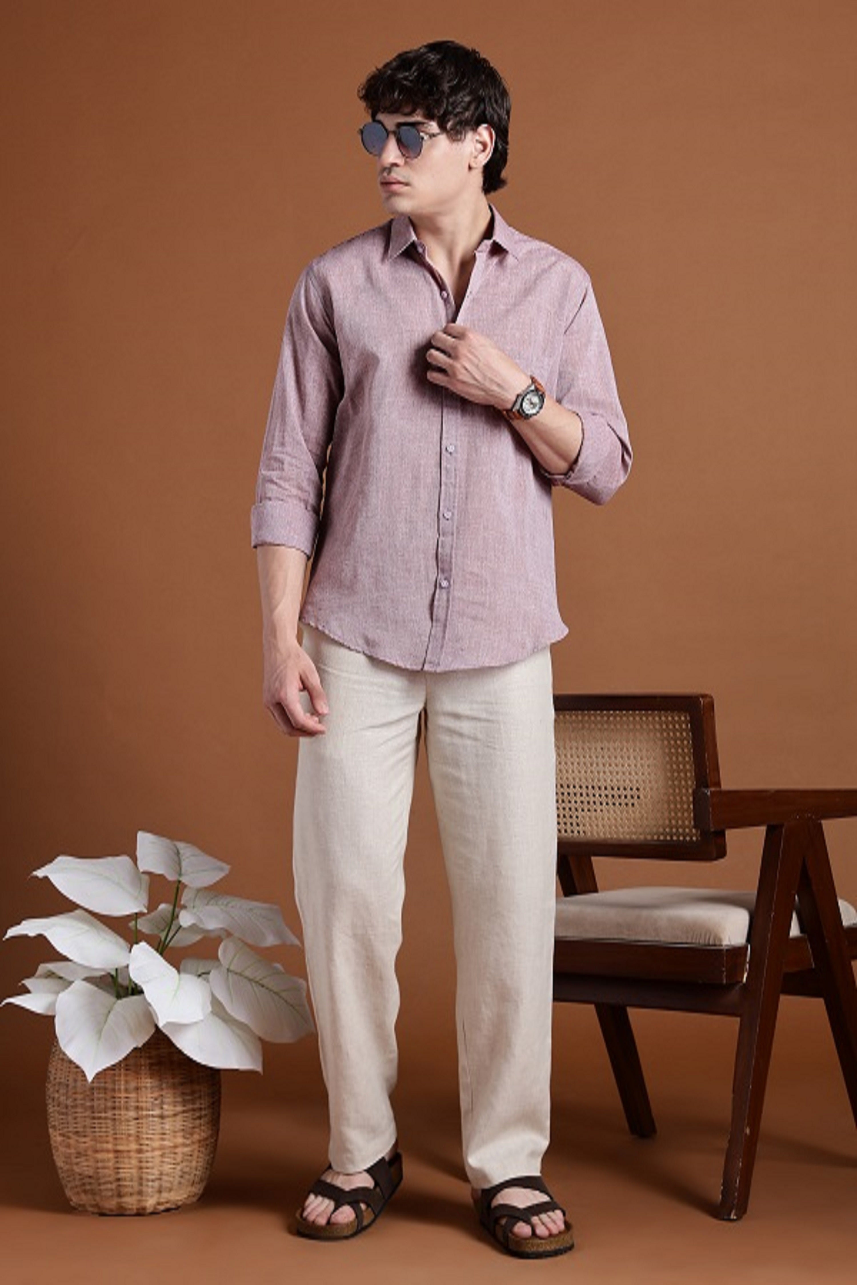 40s Single Thread Light Brown Khadi Shirt – Handspun & Handwoven 100% Pure Cotton | Lightweight, Natural Comfort, Traditional Craft Meets Modern Style