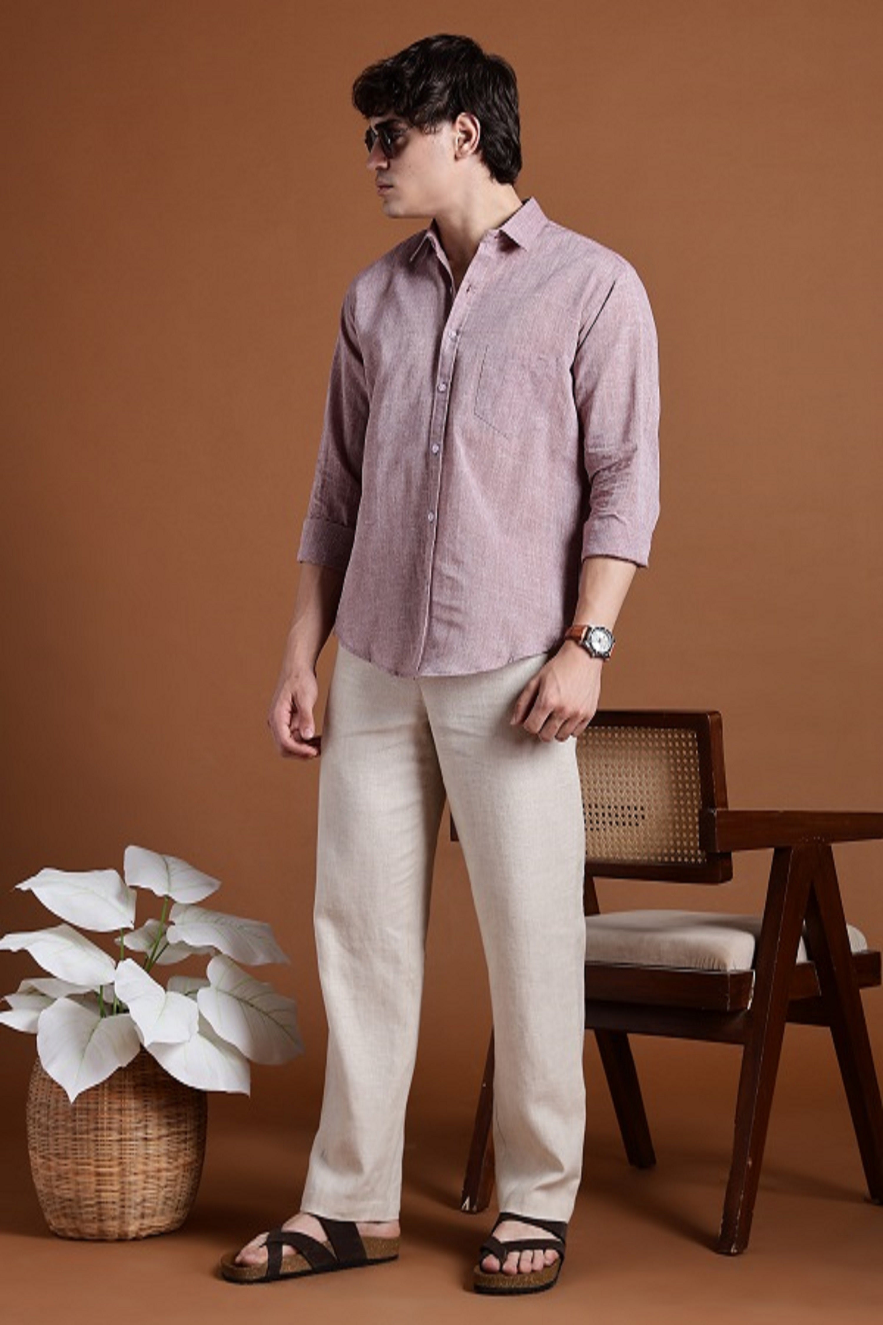 40s Single Thread Light Brown Khadi Shirt – Handspun & Handwoven 100% Pure Cotton | Lightweight, Natural Comfort, Traditional Craft Meets Modern Style