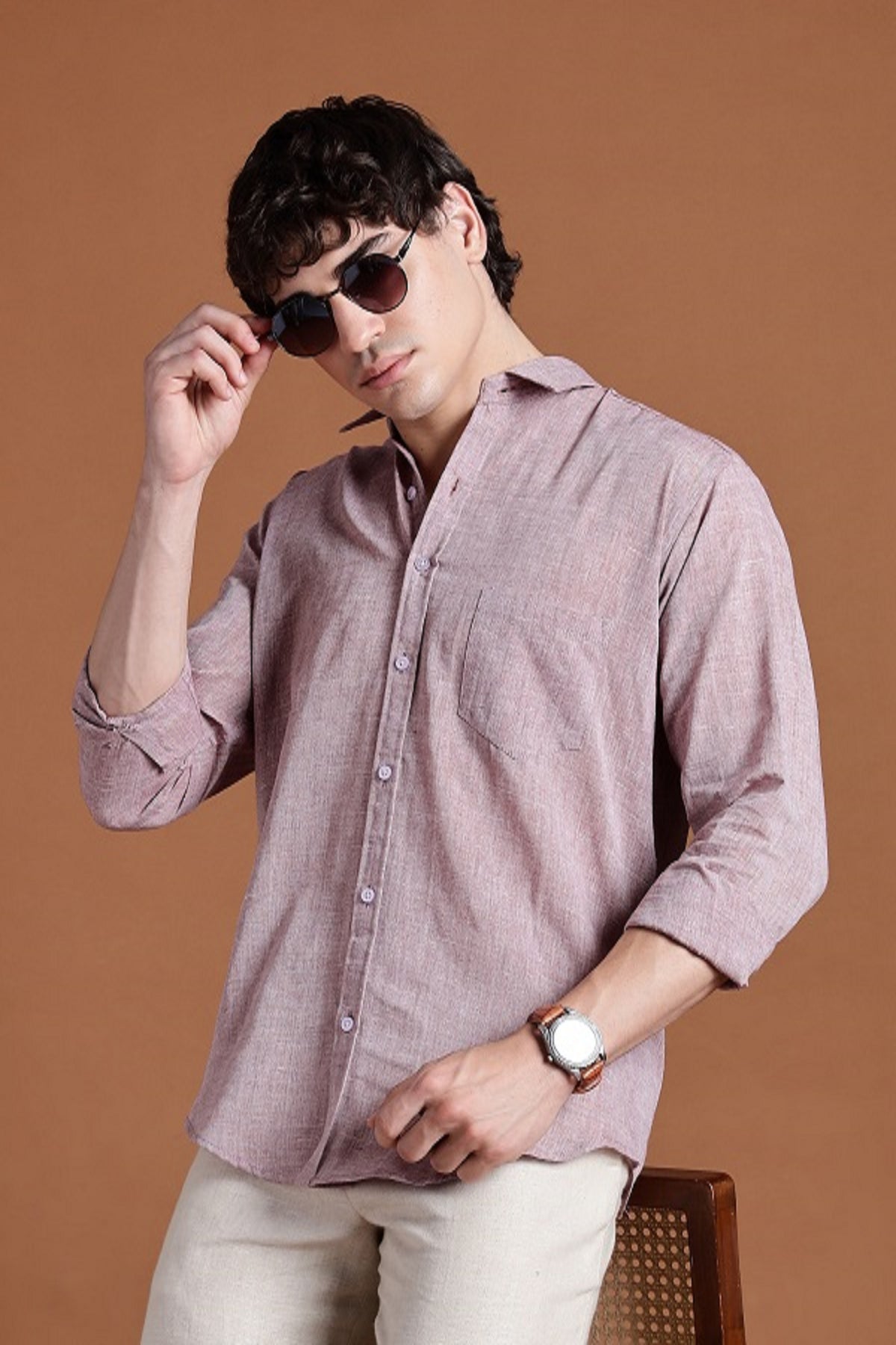 40s Single Thread Light Brown Khadi Shirt – Handspun & Handwoven 100% Pure Cotton | Lightweight, Natural Comfort, Traditional Craft Meets Modern Style