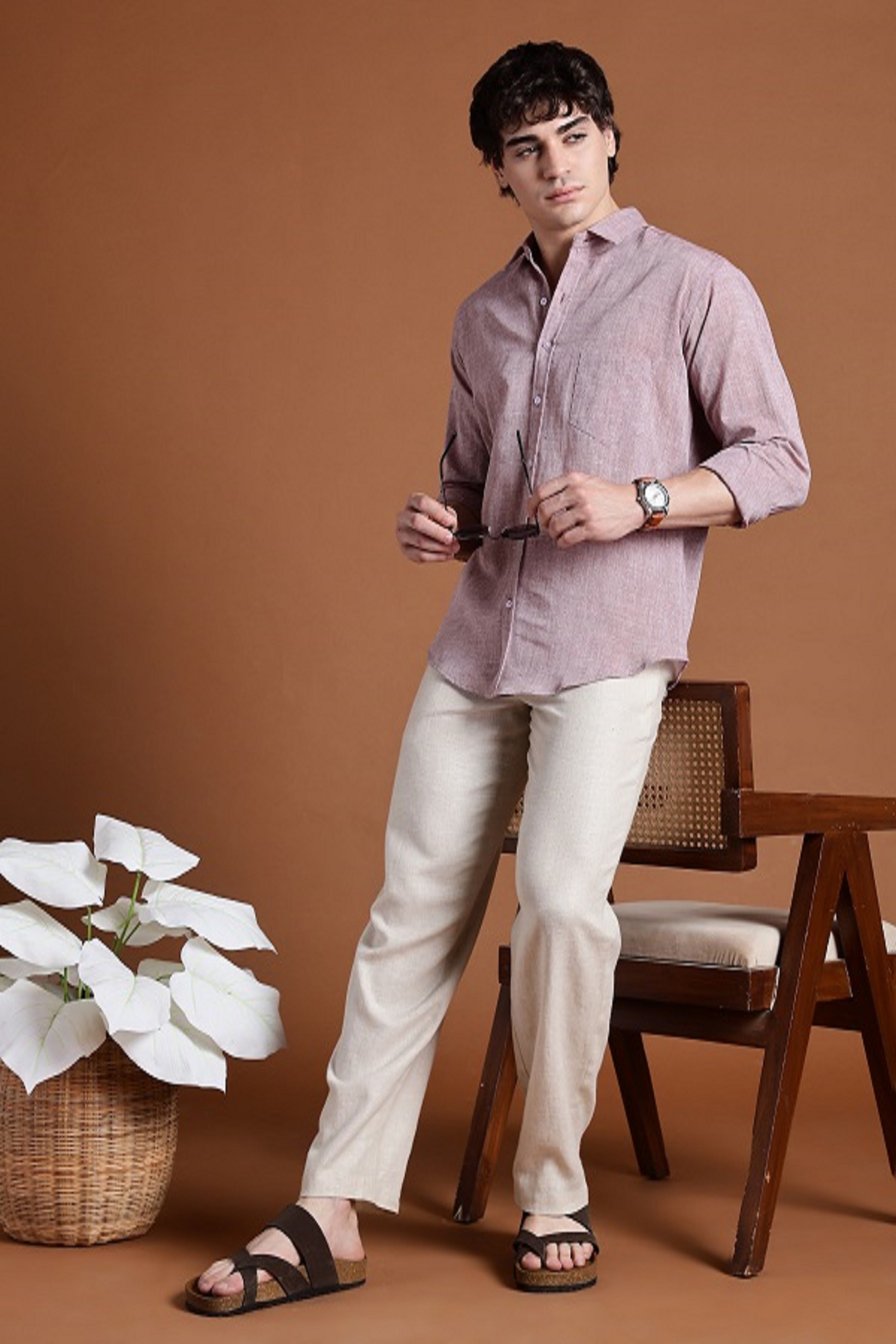 40s Single Thread Light Brown Khadi Shirt – Handspun & Handwoven 100% Pure Cotton | Lightweight, Natural Comfort, Traditional Craft Meets Modern Style