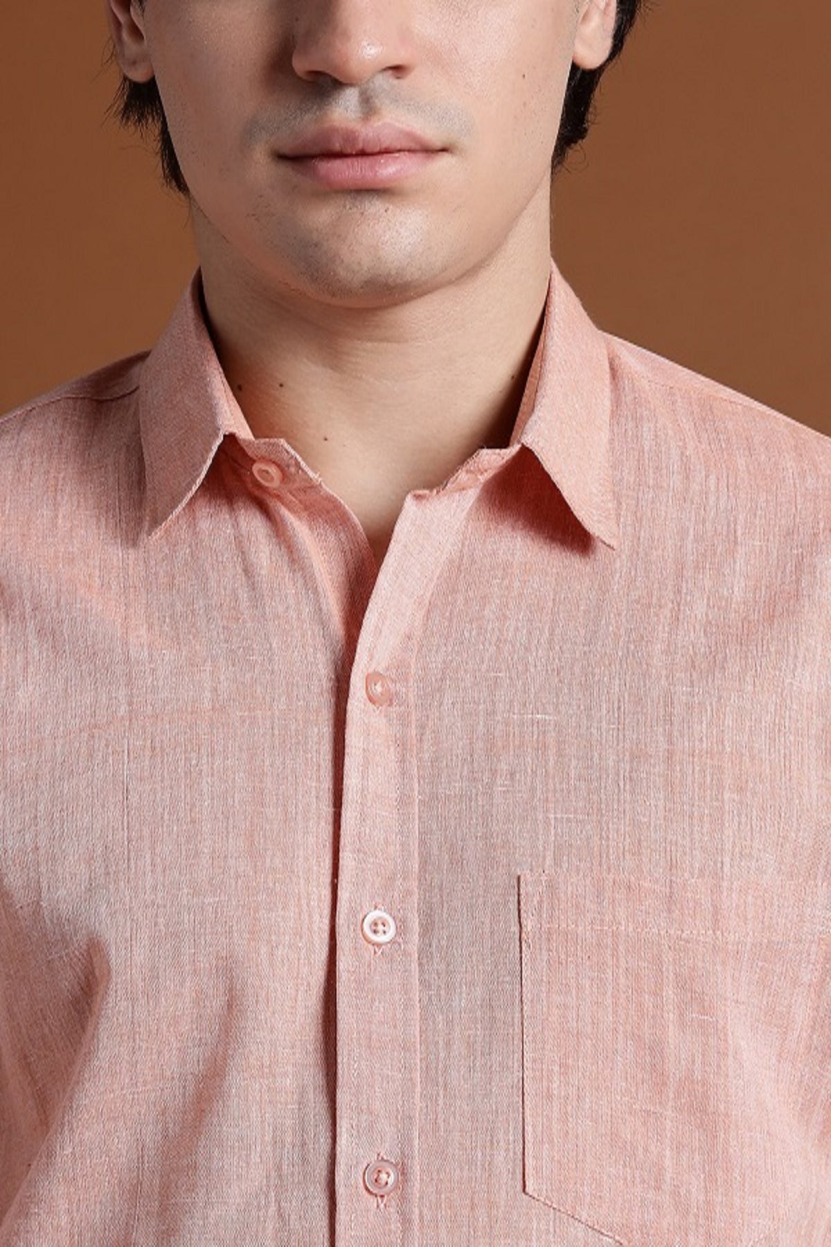 40s Single Thread Light Orange Khadi Shirt – Handspun & Handwoven 100% Pure Cotton | Lightweight, Natural Comfort, Traditional Craft Meets Modern Style