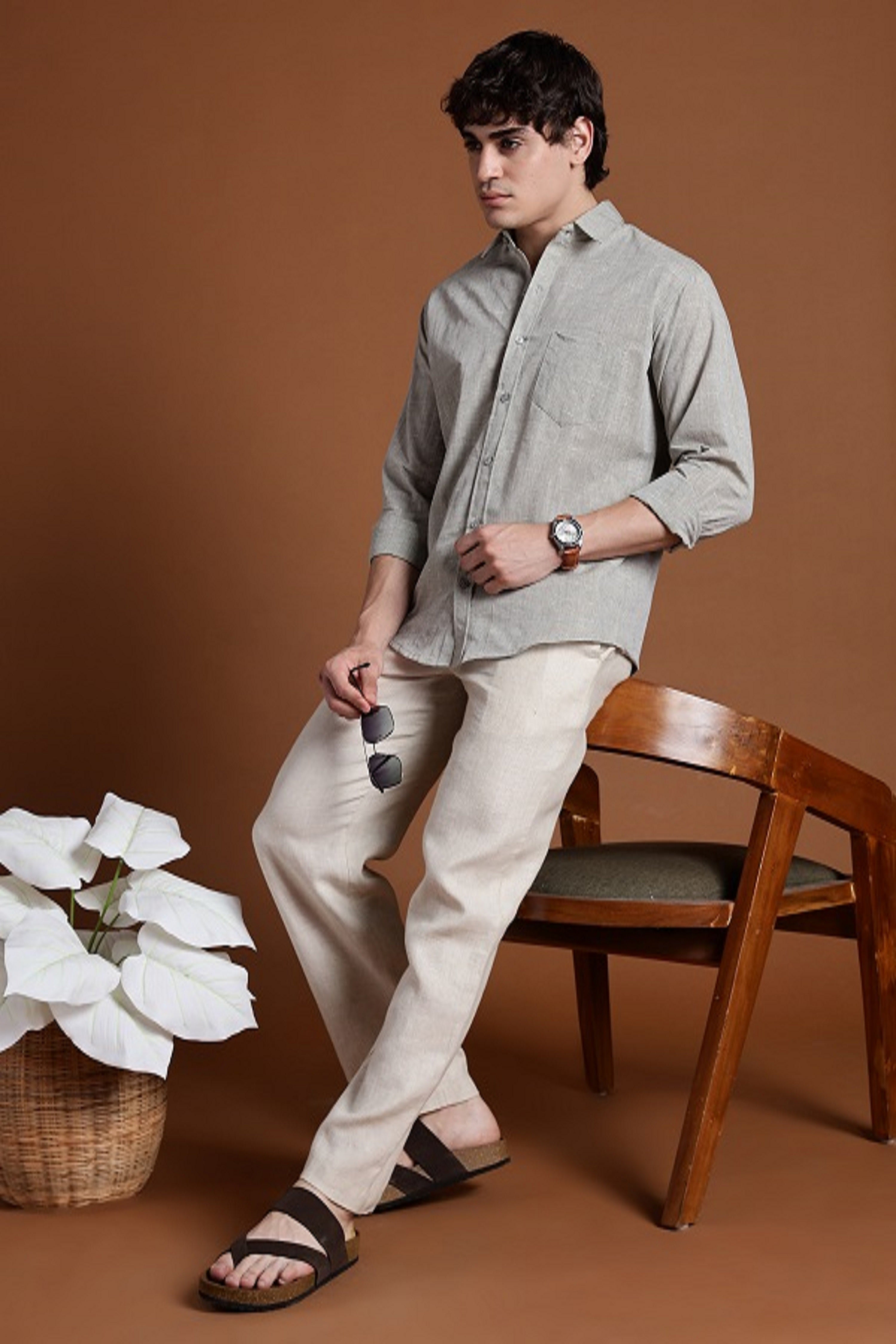 40s Single Thread Light Grey Khadi Shirt – Handspun & Handwoven 100% Pure Cotton | Lightweight, Natural Comfort, Traditional Craft Meets Modern Style