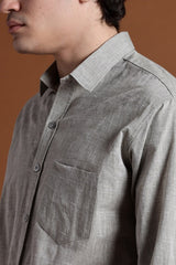 40s Single Thread Light Grey Khadi Shirt – Handspun & Handwoven 100% Pure Cotton | Lightweight, Natural Comfort, Traditional Craft Meets Modern Style