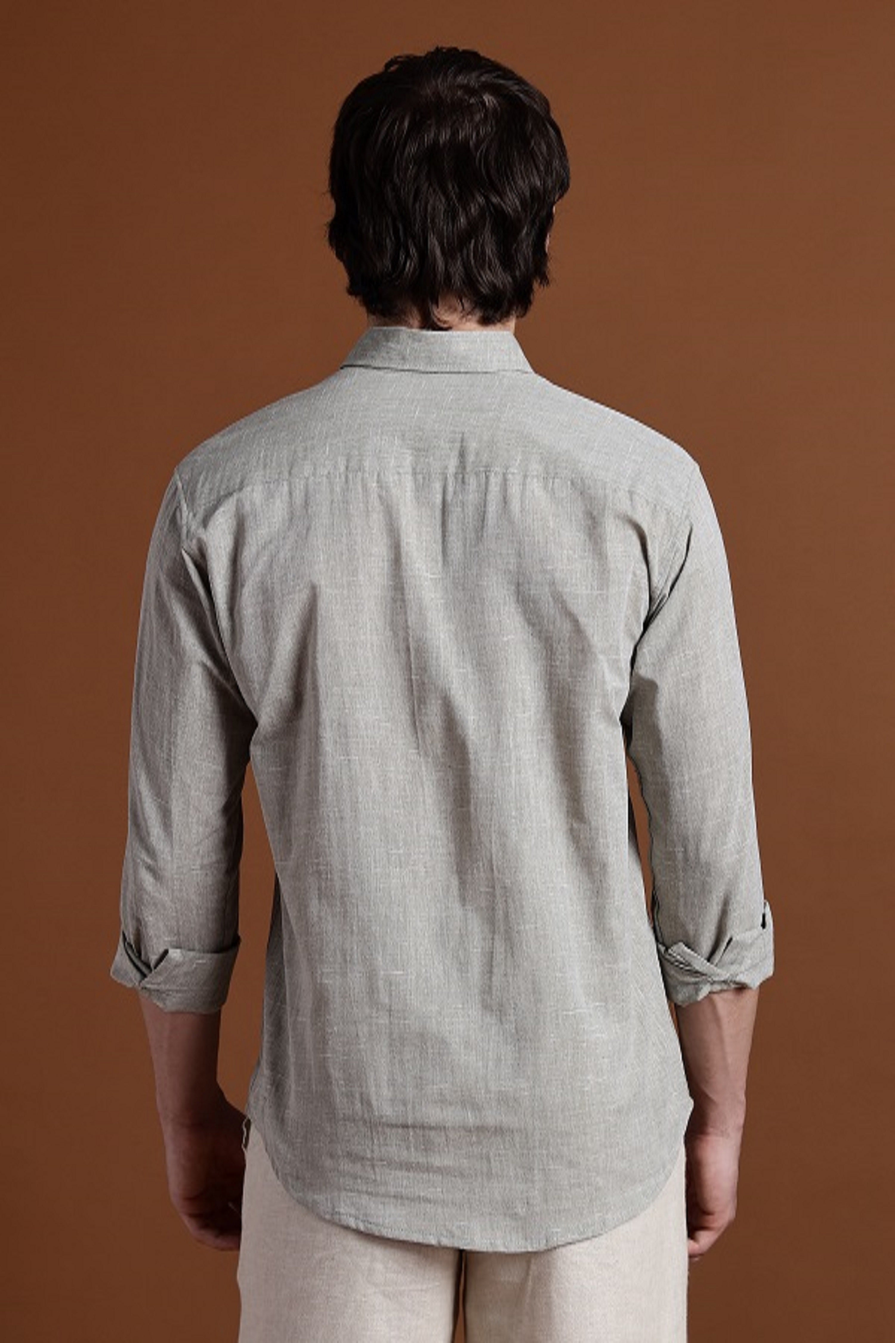 40s Single Thread Light Grey Khadi Shirt – Handspun & Handwoven 100% Pure Cotton | Lightweight, Natural Comfort, Traditional Craft Meets Modern Style