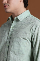 40s Single Thread Pista Colour Khadi Shirt – Handspun & Handwoven 100% Pure Cotton | Lightweight, Natural Comfort, Traditional Craft Meets Modern Style