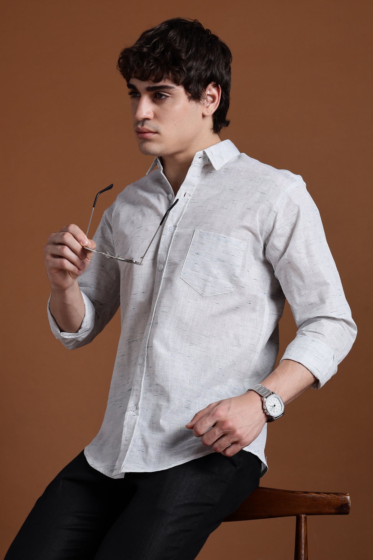 40s Single Thread White Khadi Shirt – Handspun & Handwoven 100% Pure Cotton | Lightweight, Natural Comfort, Traditional Craft Meets Modern Style