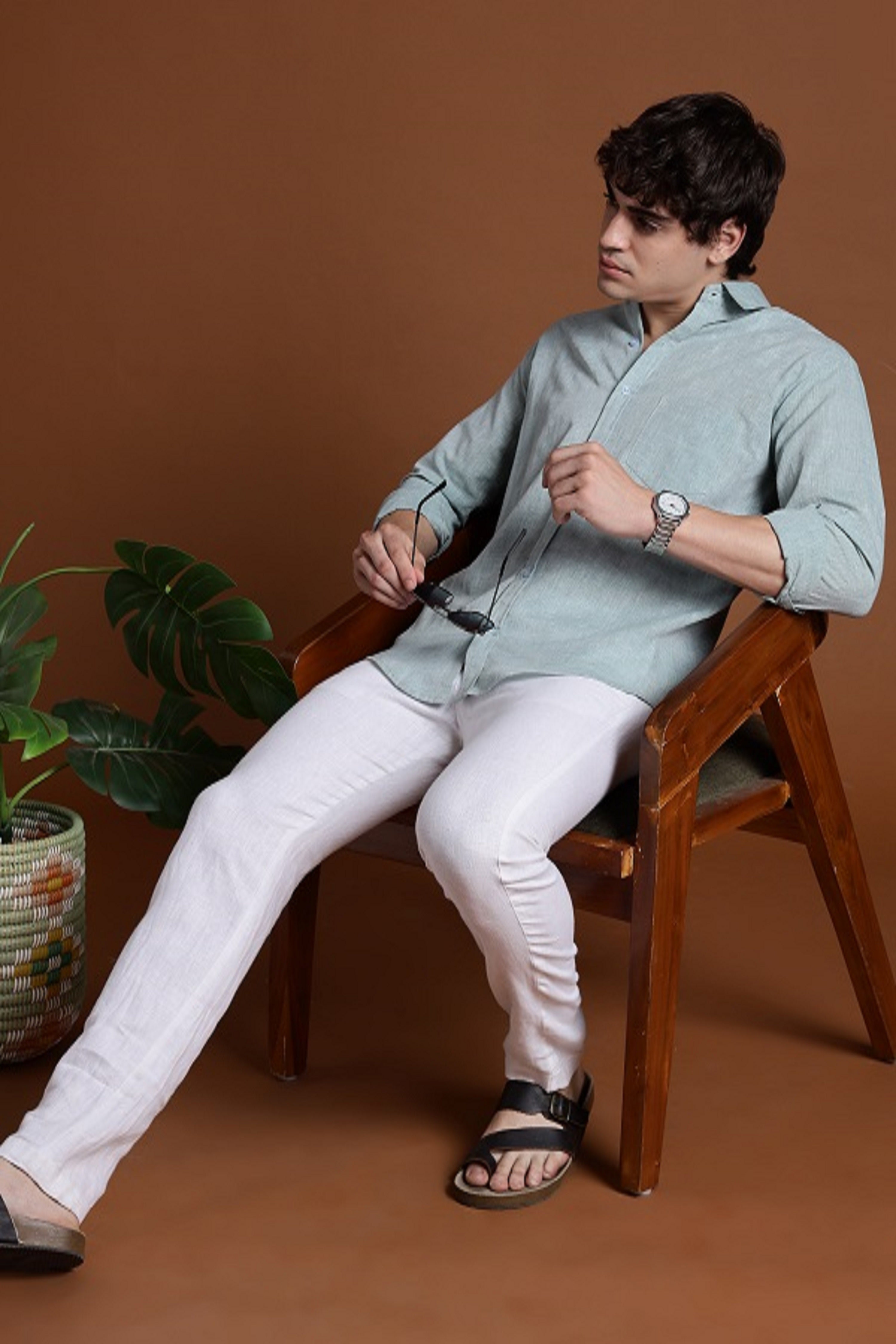 40s Single Thread Greenish Khadi Shirt – Handspun & Handwoven 100% Pure Cotton | Lightweight, Natural Comfort, Traditional Craft Meets Modern Style