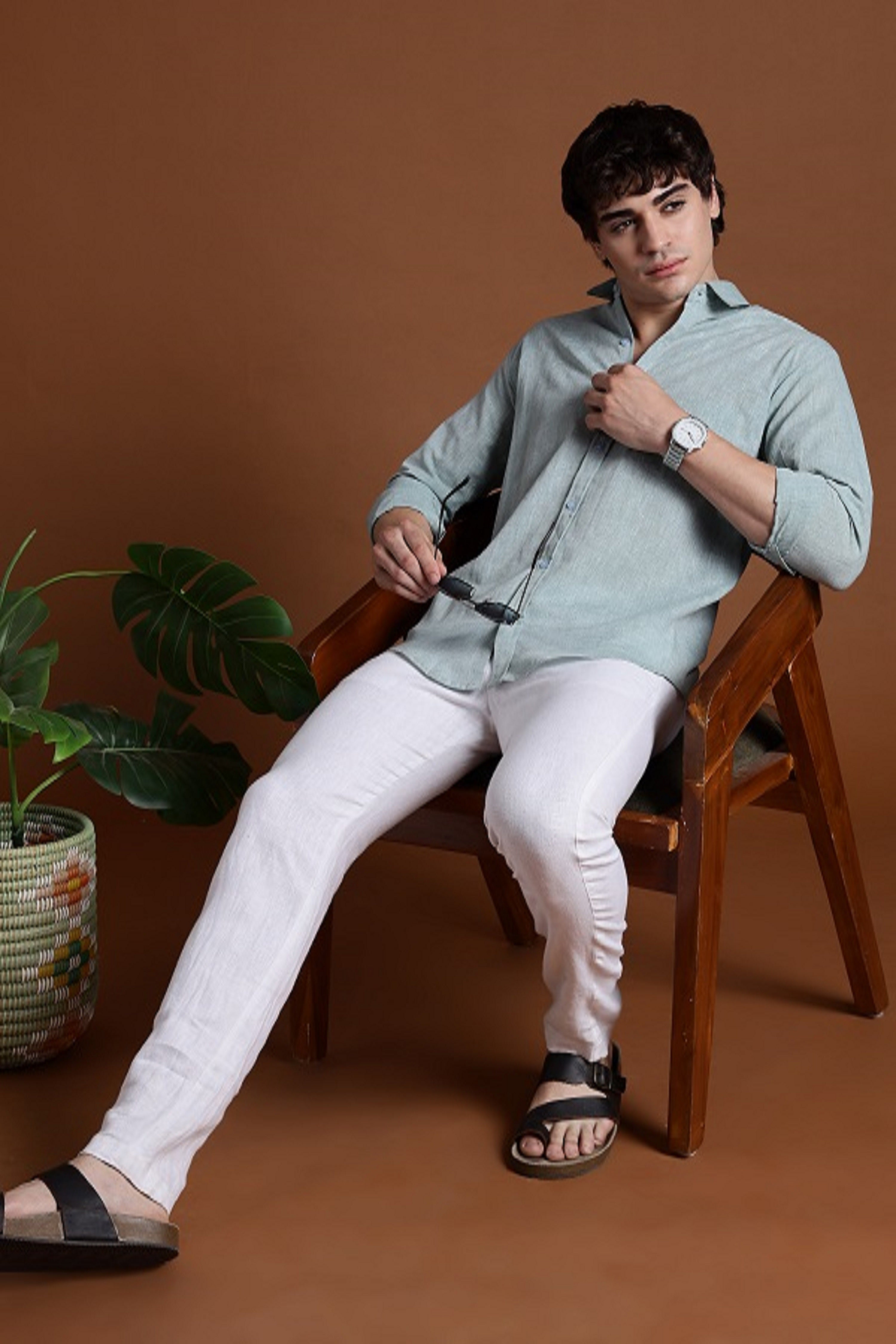 40s Single Thread Greenish Khadi Shirt – Handspun & Handwoven 100% Pure Cotton | Lightweight, Natural Comfort, Traditional Craft Meets Modern Style