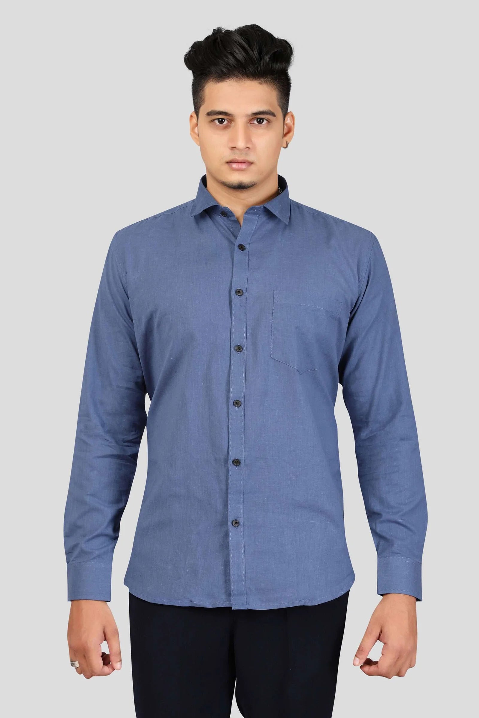 80/90 DT Muslin Khadi Dark Blue Formal Shirt-805