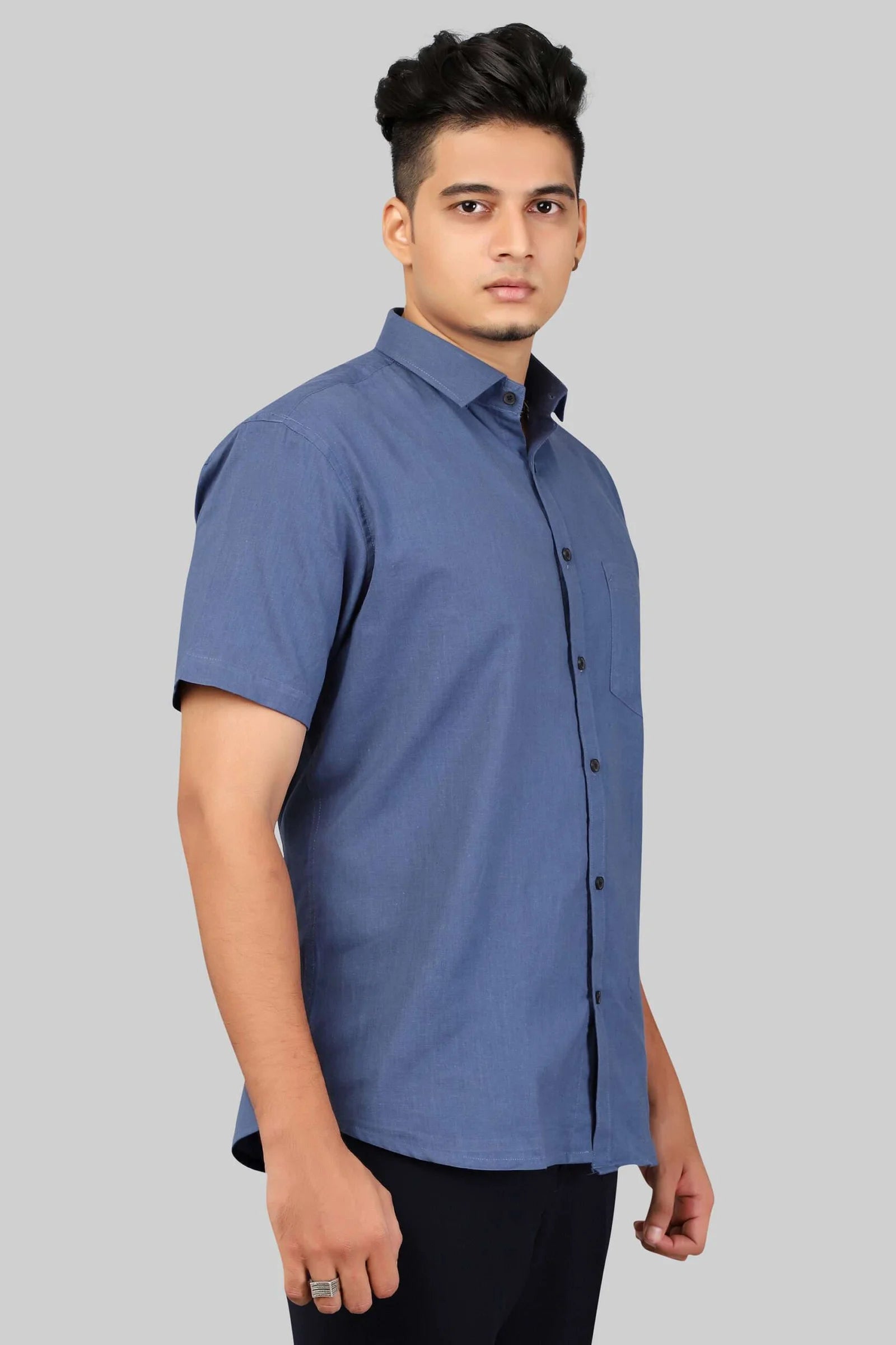 80/90 DT Muslin Khadi Dark Blue Formal Shirt-805