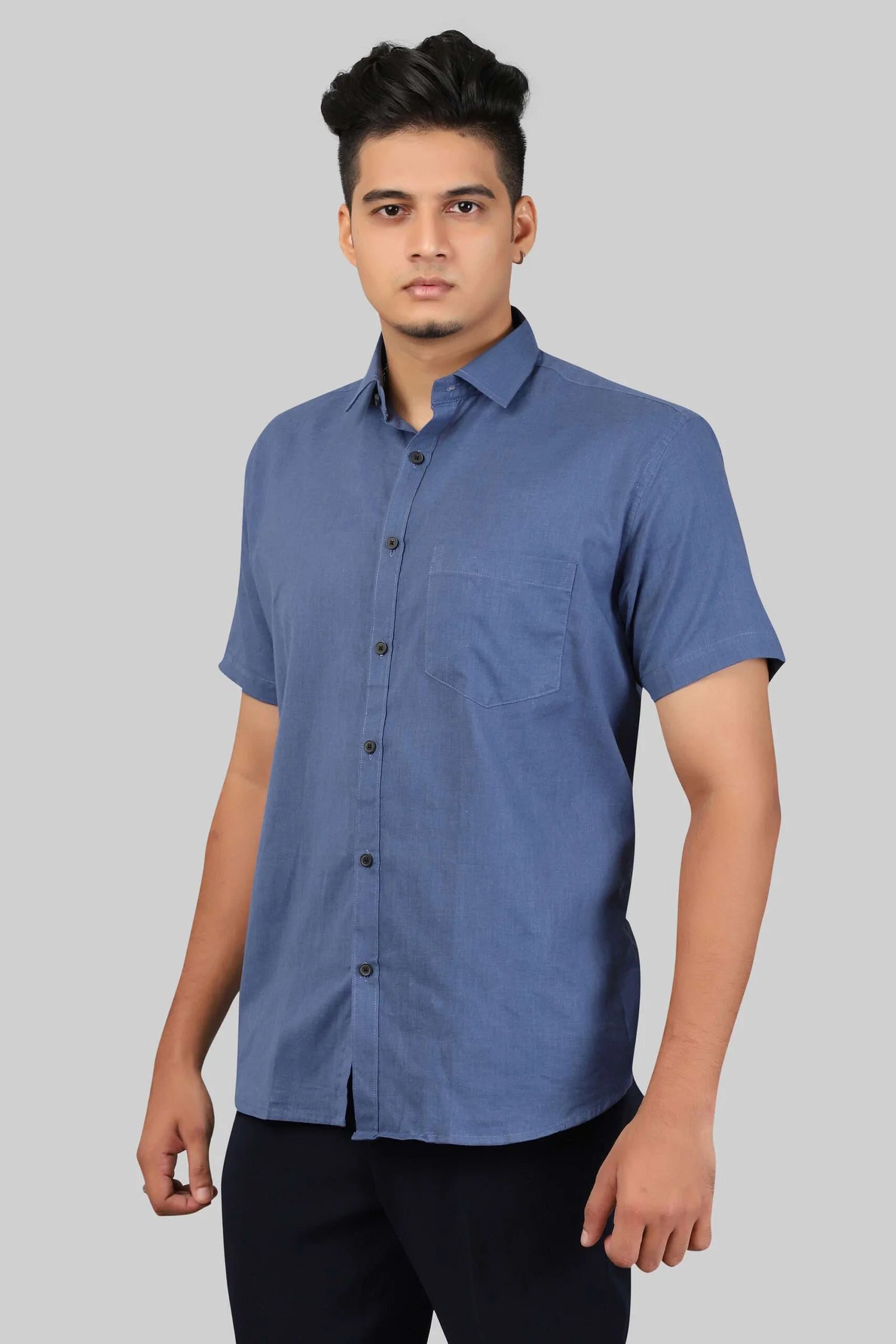 80/90 DT Muslin Khadi Dark Blue Formal Shirt-805