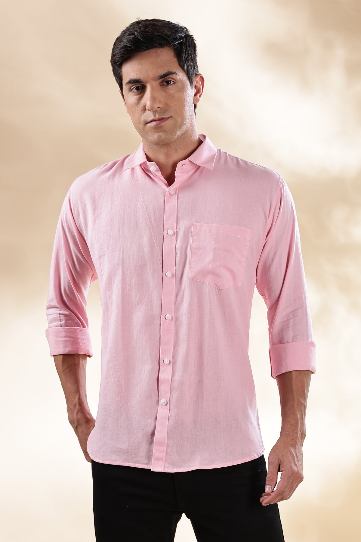 Muslin Khadi Shirt For Men | Full Sleeve Mens Khadi Shirt | Regular Fit Khadi Casual Solid Shirt | Regular Collar Khadi Shirt | Mens Formal Shirt | Light Pink