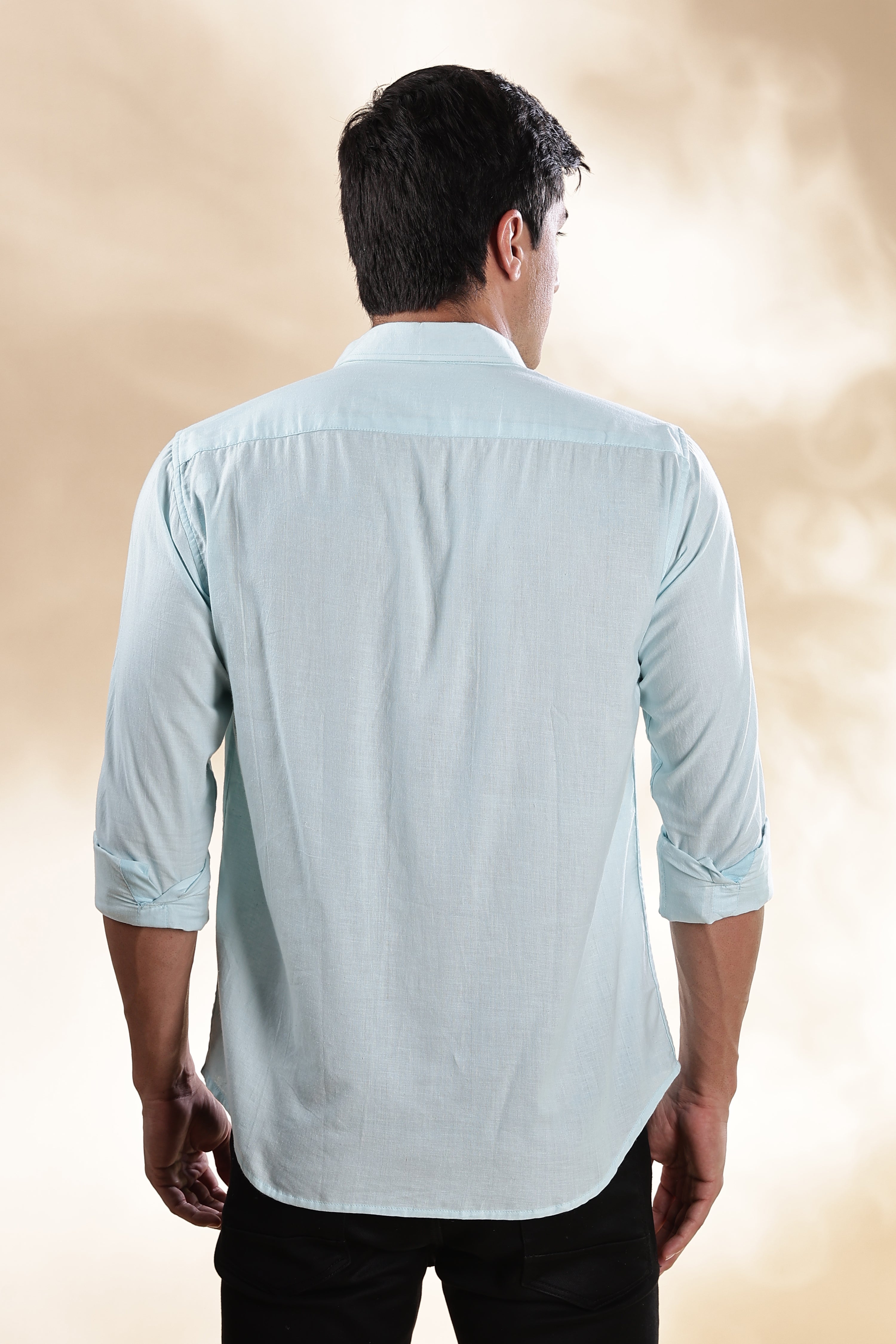 Muslin Khadi Shirt For Men | Full Sleeve Mens Khadi Shirt | Regular Fit Khadi Casual Solid Shirt | Regular Collar Khadi Shirt | Mens Formal Shirt | Sky Blue