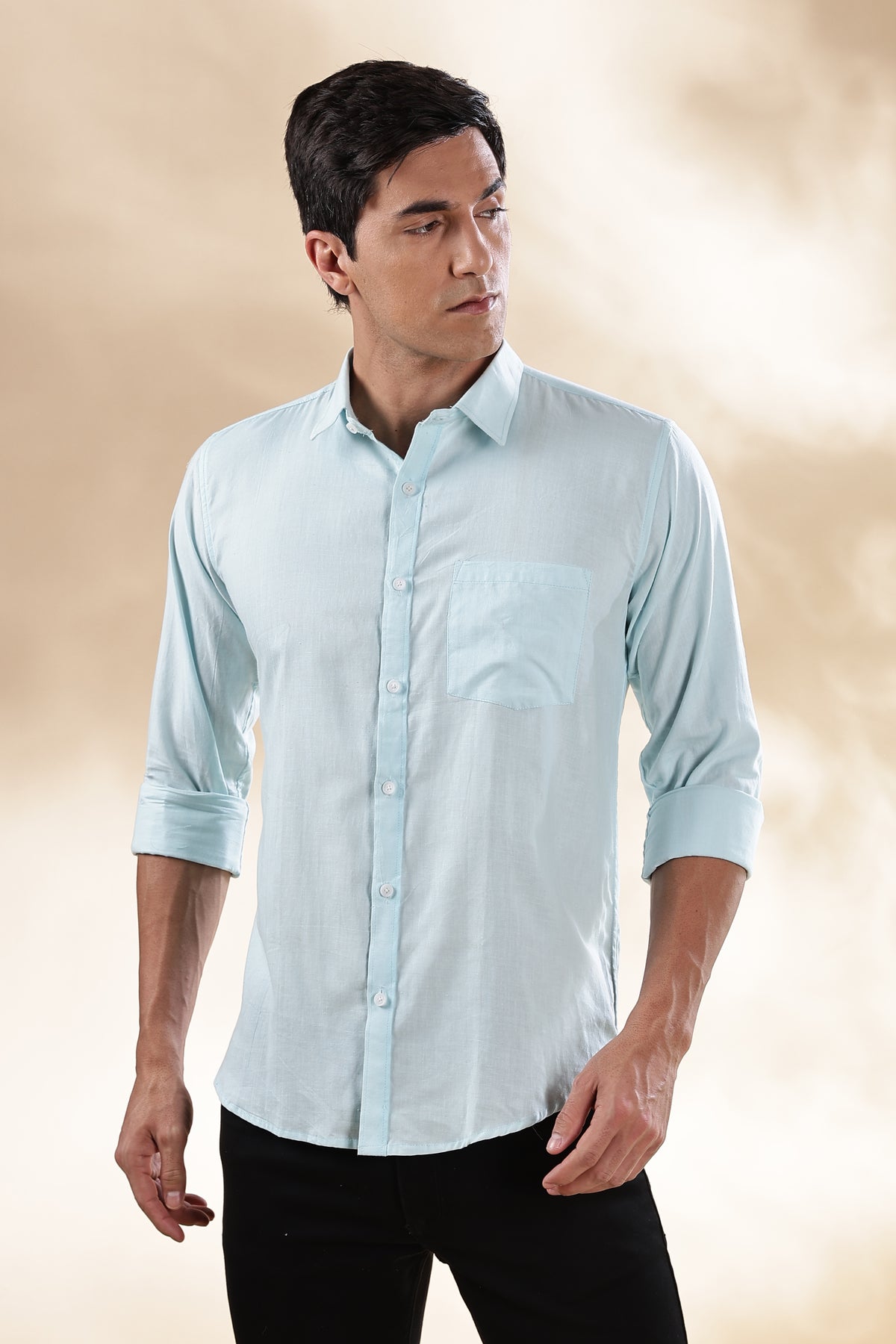 Muslin Khadi Shirt For Men | Full Sleeve Mens Khadi Shirt | Regular Fit Khadi Casual Solid Shirt | Regular Collar Khadi Shirt | Mens Formal Shirt | Sky Blue