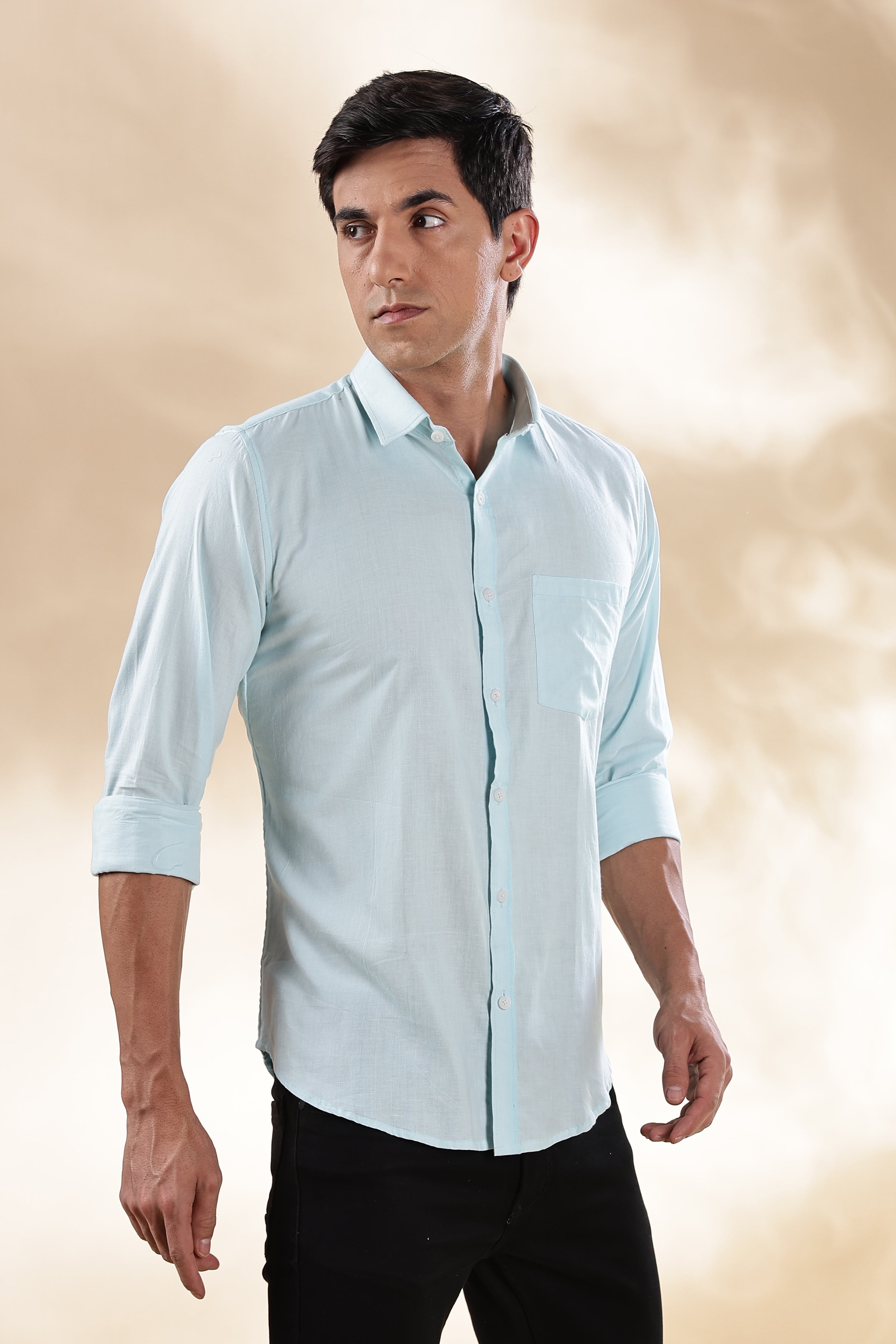 Muslin Khadi Shirt For Men | Full Sleeve Mens Khadi Shirt | Regular Fit Khadi Casual Solid Shirt | Regular Collar Khadi Shirt | Mens Formal Shirt | Sky Blue