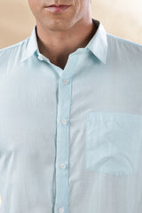 Muslin Khadi Shirt For Men | Full Sleeve Mens Khadi Shirt | Regular Fit Khadi Casual Solid Shirt | Regular Collar Khadi Shirt | Mens Formal Shirt | Sky Blue