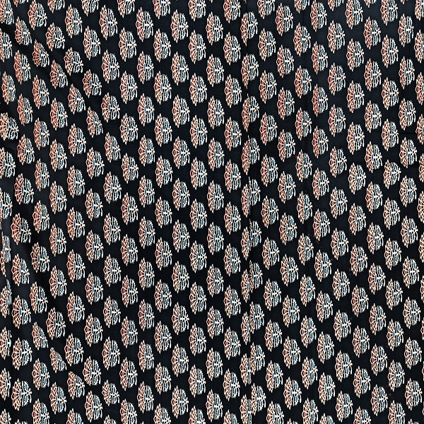 Traditional Handloom Cotton Fabric Black Colour with Ajrak Handprint – 44” Width | Perfect for Ladies’ Wear & Occasions