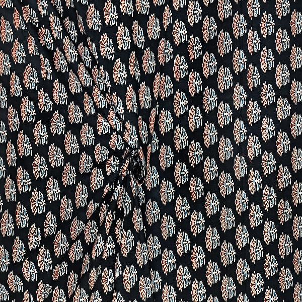 Traditional Handloom Cotton Fabric Black Colour with Ajrak Handprint – 44” Width | Perfect for Ladies’ Wear & Occasions