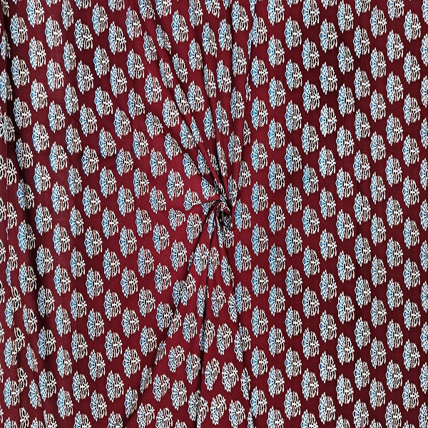 Traditional Handloom Cotton Fabric Brown Colour with Ajrak Handprint – 44” Width | Perfect for Ladies’ Wear & Occasions