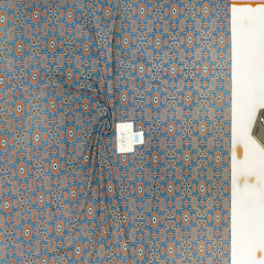 Traditional Handloom Cotton Fabric Blue Colour with Ajrak Handprint – 44” Width | Perfect for Ladies’ Wear & Occasions